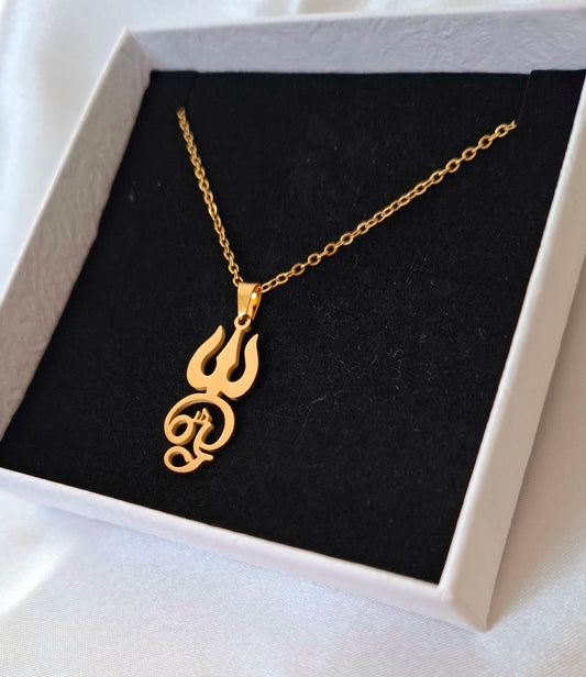 Tamil Om Trishul Pendant Necklace (Gold Plated)